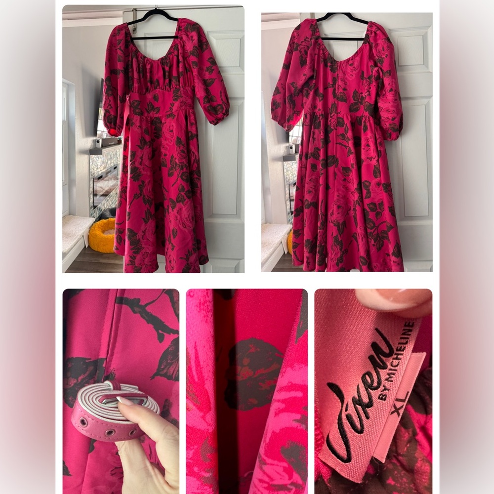 XL VACATION DRESS IN VINTAGE HOT PINK ROSES - Like New -Vixen by Micheline Pitt